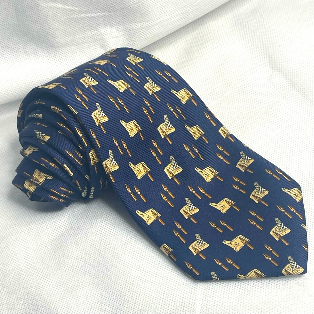 Burberrys of London Silk Neck Tie Fountain Pen Card Suit Pattern Made in Italy
